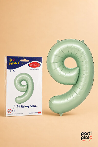 He2 Balloons بالون من رقائق الفويل باللون الأخضر المائي، رقم 9، مقاس 40 بوصة ...