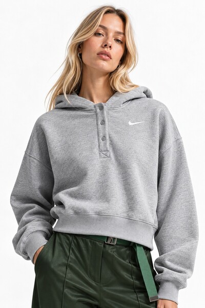 Nike Sportswear Phoenix Fleece Oversize Cropped Henley Hoodie Geniş Kalıp Kap...