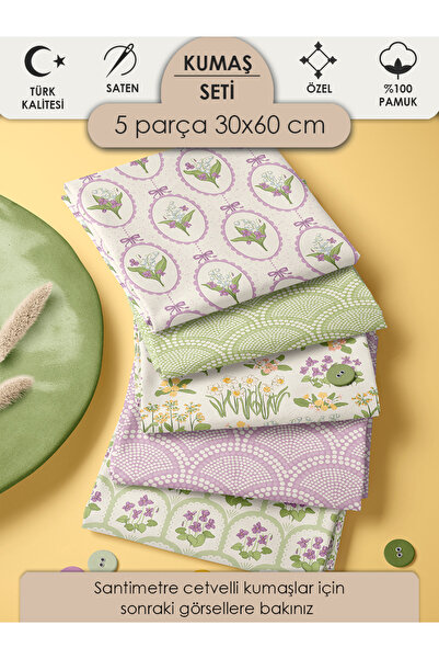 FabricMarket 100% Cotton Fabric Panel Set 5 Different Patterns 30X60 cm – Vin...