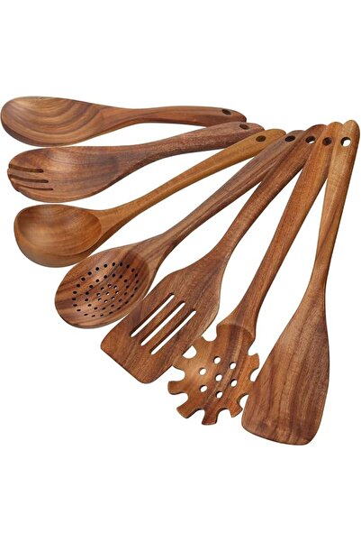 AMXGPT 7 Pcs Wooden Kitchen Utensil Set with Spatula,Salad Fork & Spoon, Ladl...