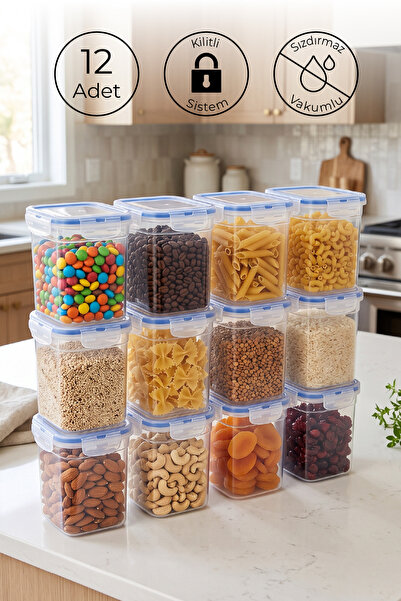 NESS HOME Set of 12 Square Vacuum Storage Containers with Labels, 750 ml Food...
