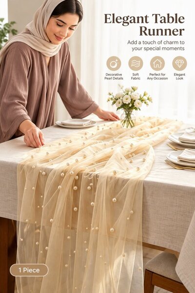 Generic 1 Piece Sheer Pearl Tulle Table Runner 80x300cm Champagne Bridal Show...