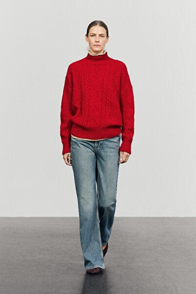 Massimo Dutti Yün karışımlı saç örgülü triko kazak