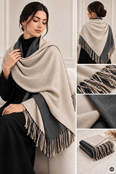 tomrisboutique Çift Yönlü Premium Kaşmir Omuz Şalı & Atkı 70 x 200 cm Çift Re...