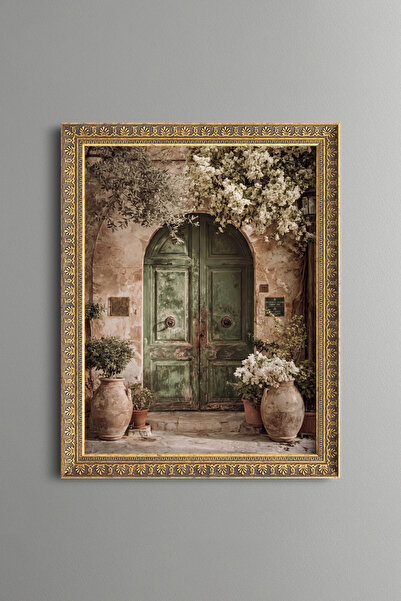 epiqart Green Door under Begonville - Vintage Patterned Painting - Fine Model