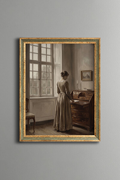 epiqart Woman at the Desk Beside the Window - Vintage Patterned Painting - Sl...