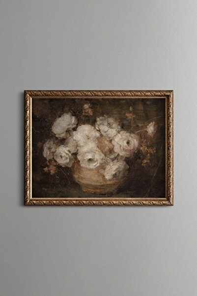 epiqart White Peony Bouquet - Vintage Patterned Painting - Fine Model