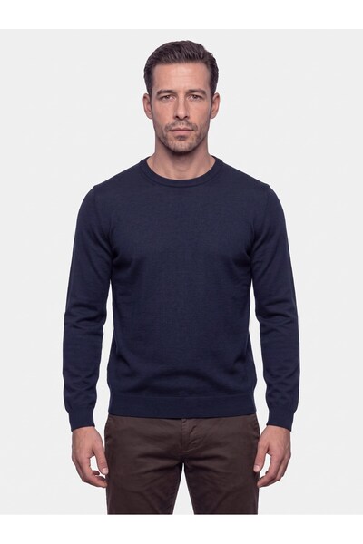White Stone Navy Blue Crew Neck Men's Knitwear Sweater