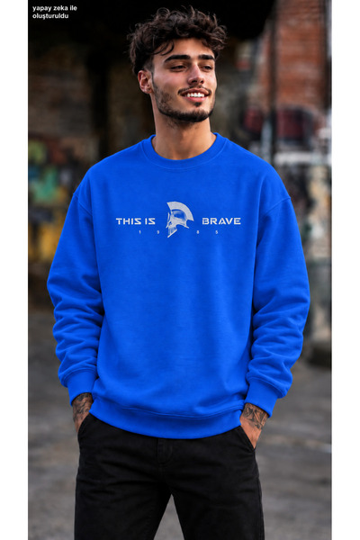 caddekombin Men's This Is Brave 1985 Written Warrior Helmet Printed Crew Neck...