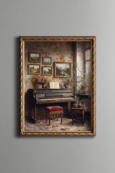 epiqart Nostalgic Piano Corner - Vintage Patterned Table - Slim Model