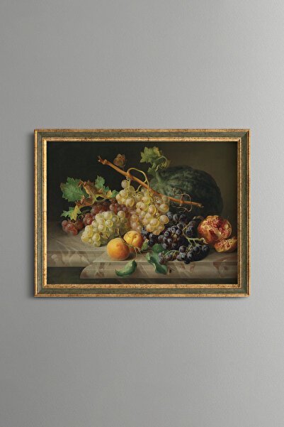 epiqart Grape and Pomegranate Still Life - Vintage Patterned Painting - Fine ...