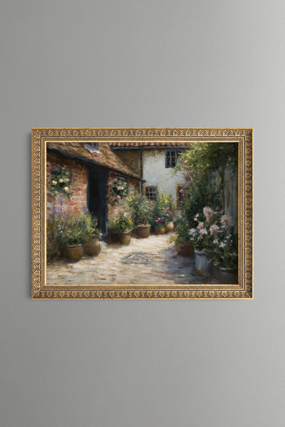 epiqart Floral Village Courtyard - Vintage Patterned Painting - Fine Model