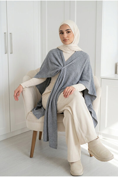 Kirazca Butik Women's Casual Knitwear Poncho with Cross-Tie Detail