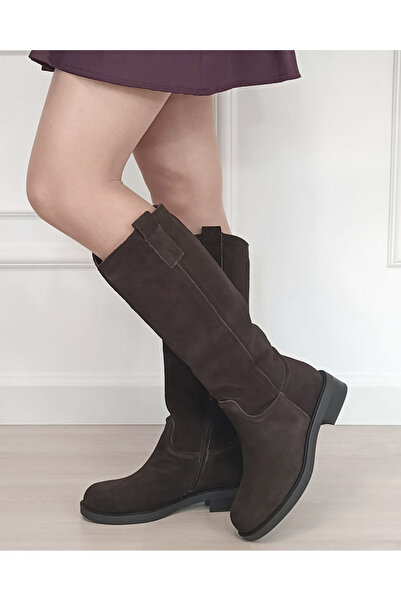 Ideal Shoes Дамски дълги кафяви кожени ботуши 5313 19