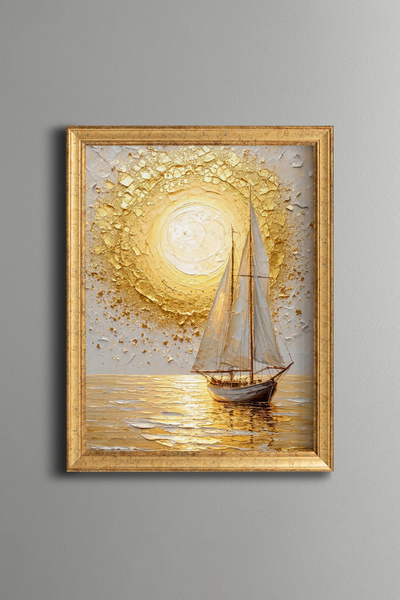 epiqart Sailboat in Golden Sunset - Vintage Patterned Painting - Fine Model