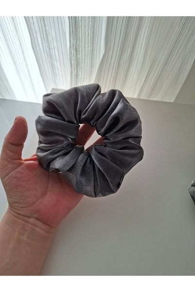 Mufincollection Shiny Textured Medium Size Fabric Hair Scrunchie – Voluminous and Stylish Design