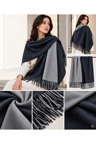 tomrisboutique شال ووشاح كشمير فاخر ذو وجهين 70 × 200 سم بلونين مع حواف مزخرفة