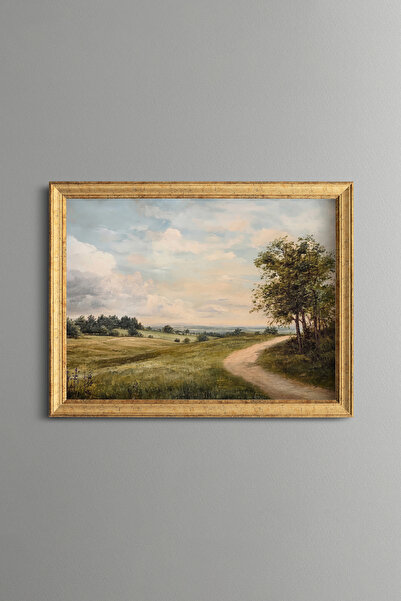 epiqart Country Road among Green Fields - Vintage Patterned Painting - Fine M...