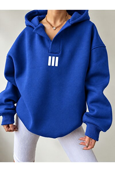 Deocept Unisex V-Neck Hooded Basic Printed Comfortable Fit Sweatshirt