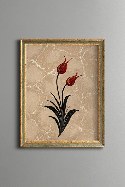 epiqart Marbling Art Red Tulips - Vintage Patterned Painting - Fine Model