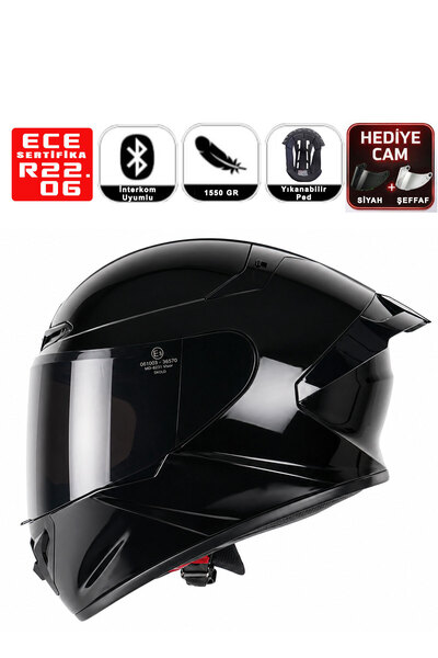 SKOLD MD-821 Full Face Motor Kaskı Shiny Black