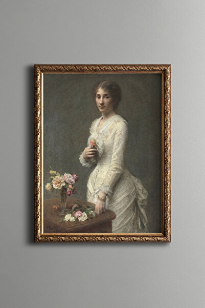 epiqart Elegant Woman in White Dress - Vintage Patterned Painting - Slim Model