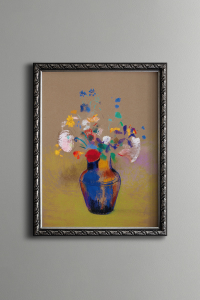 epiqart Colorful Flowers in a Blue Vase - Vintage Patterned Painting - Fine M...