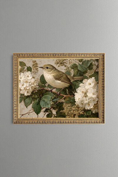 epiqart Bird among White Flowers - Vintage Patterned Painting - Fine Model