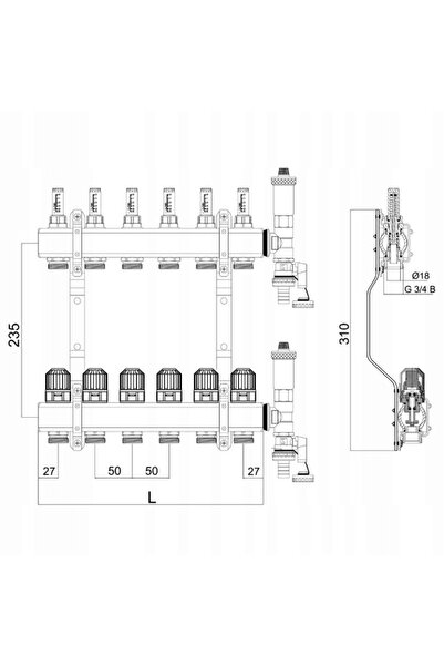 Hydroland Distribuitor de încălzire în pardoseală cu 4 căi, din alamă