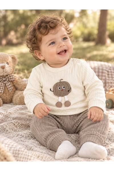 Sönmez Baby HİNDİSTAN CEVİZİ SÜZENE NAKIŞ PAMUKLU LÜX PENYE İKİLİ BEBE TAKIMI