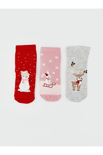 LC Waikiki Nevavm Farkıyla Lcw Baby Red New Year Themed Baby Girl Towel Socks...
