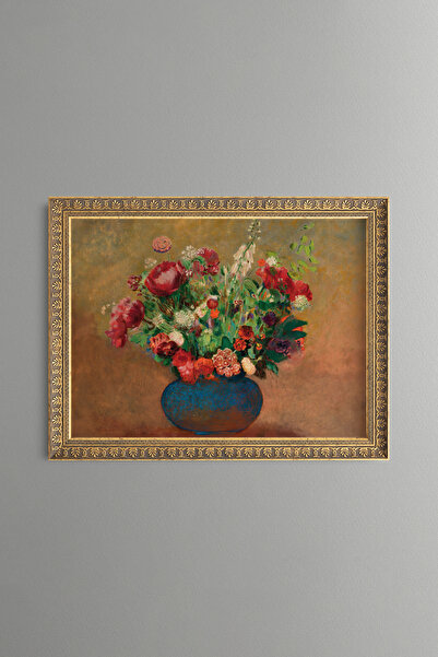 epiqart Poppies and Hyacinths in a Blue Vase - Vintage Patterned Painting - F...