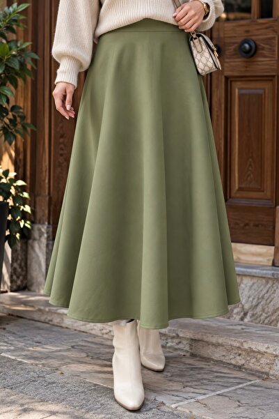 İmajButik تنورة سكوبا مطاطية من الخصر باللون الكاكي