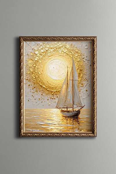 epiqart Sailboat in Golden Sunset - Vintage Patterned Painting - Fine Model