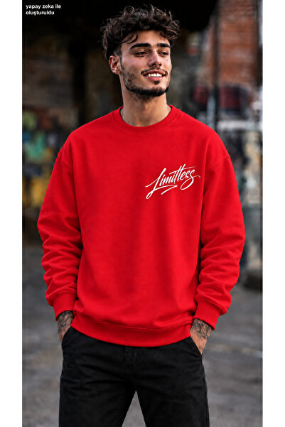 caddekombin Men's Limitless Left Chest Calligraphy Printed Crew Neck Casual R...