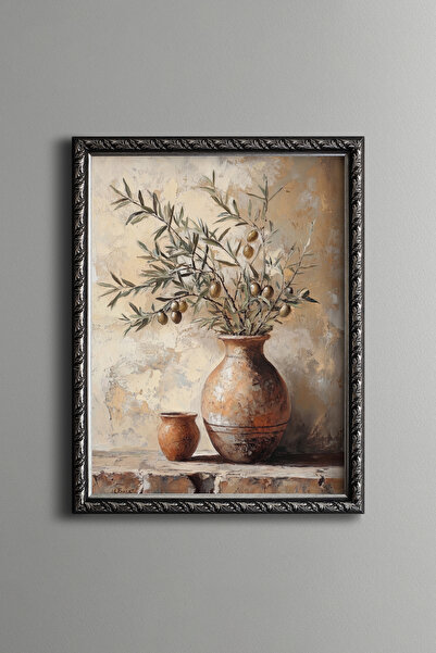 epiqart Olive Branches in a Vase - Vintage Patterned Painting - Fine Model