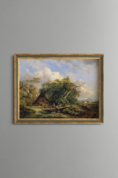 epiqart Village Life in the Heart of Nature - Vintage Patterned Painting - Fi...