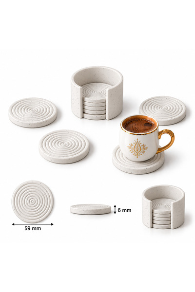 DYLERIA Spiral Türk Kahvesi Fincan Altlığı ve Standı – 6'lı Set