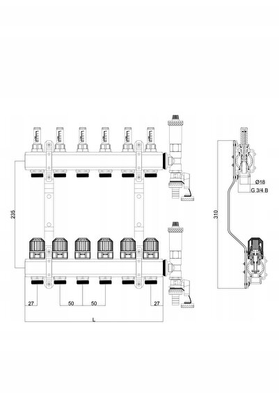 DIAMOND Distribuitor de încălzire în pardoseală din inox cu 9 căi