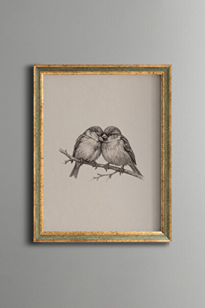 epiqart Two Birds Perching on a Branch - Vintage Patterned Painting - Fine Model