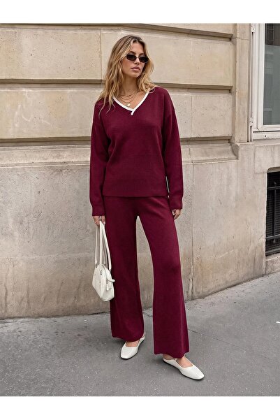 MARLİNG Claret Red Knitting Bottom Top Suit