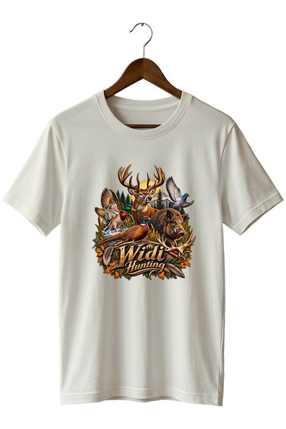 WİDİ Hunting Deer and Wildlife Printed Unisex Regular Fit T-Shirt