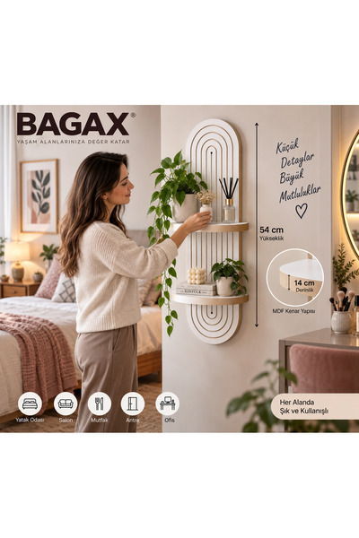 BAGAX Dekoratif Duvar Rafı 2 Katlı – Modern Duvar Dekoru ve Düzenleyici Raf –...
