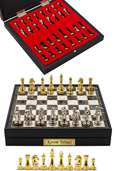 Cooper Chess Klasik Metal Satranç Takımı | 25cm Mermer Desenli Satranç Tahtas...