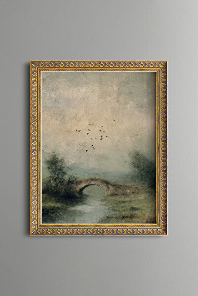 epiqart Stone Bridge in the Foggy Valley - Vintage Patterned Painting - Fine ...