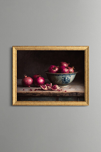 epiqart Pomegranates and Chinese Bowl - Vintage Patterned Painting - Fine Model