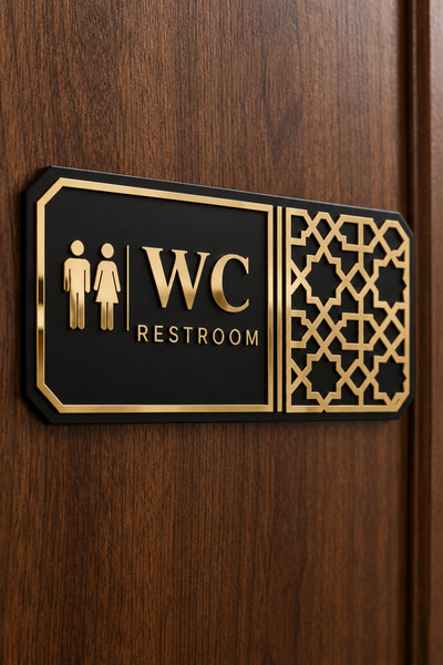 Aldebaran Reklam Selçuklu Desenli Bay WC Kapı Levhası 22x9 cm Siyah Gold Plek...