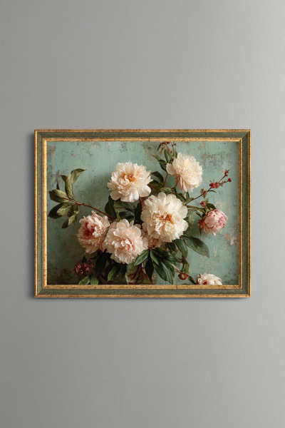 epiqart White Peonies - Vintage Patterned Painting - Fine Model