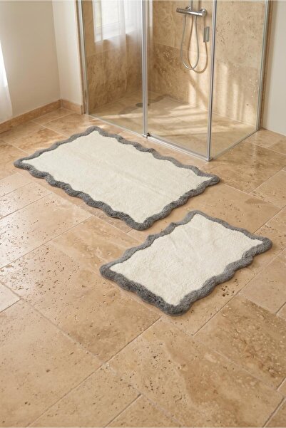 İrya Scallop Takım Bambu Banyo Paspası 40x60+60x90 Cm Gri