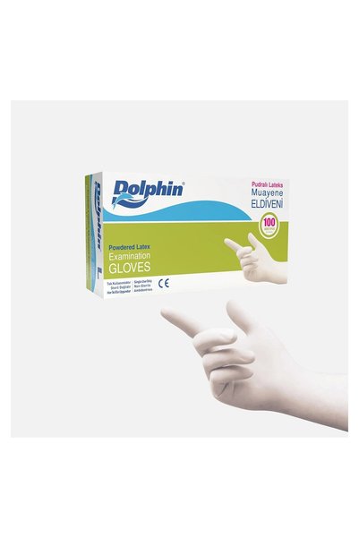 Dolphin 11 Adet Pudralı Lateks Eldiven Beyaz 100'lü L